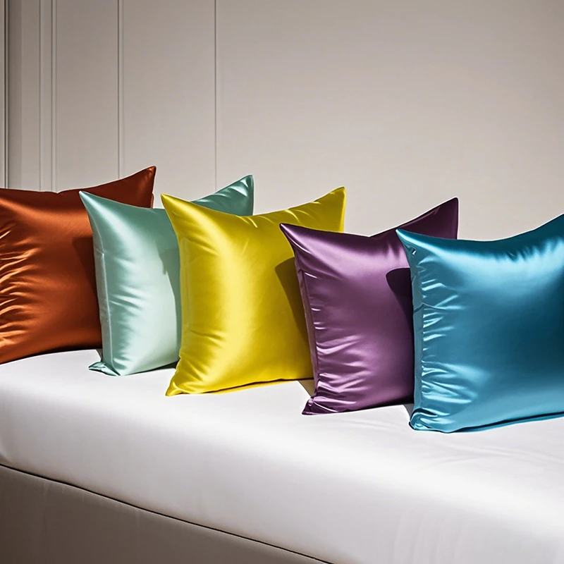 Высококачественная гладкая однотонная наволочка из искусственного шелка на
