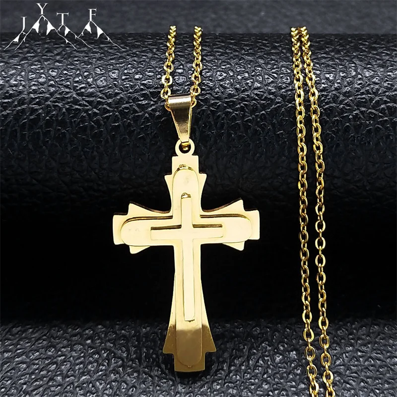 

Stainless Steel Hip Hop Gold Plated Cross Choker Punk Christian Jesus Pendant Necklace for Men Religious Amulet Necklace Jewelry