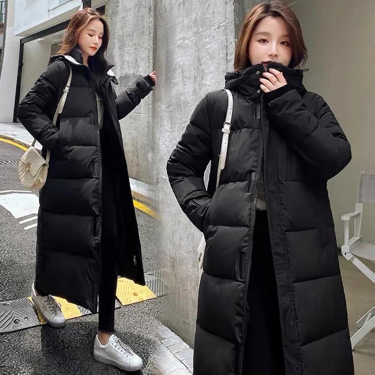 2023 autumn and winter women's Korean style mid-length down padded jacket over the knee loose padded jacket