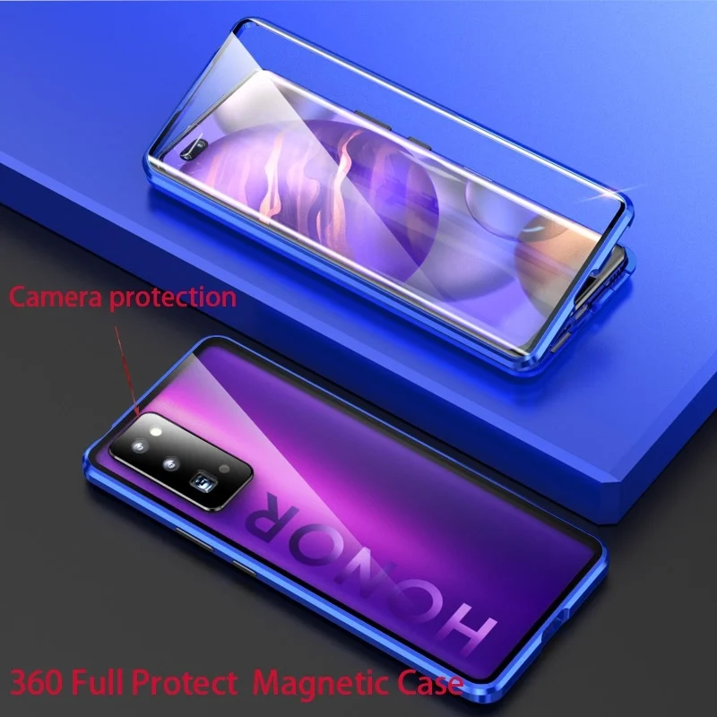 

Магнитный чехол с полным покрытием для Honor 30 Pro Plus из закаленного стекла
