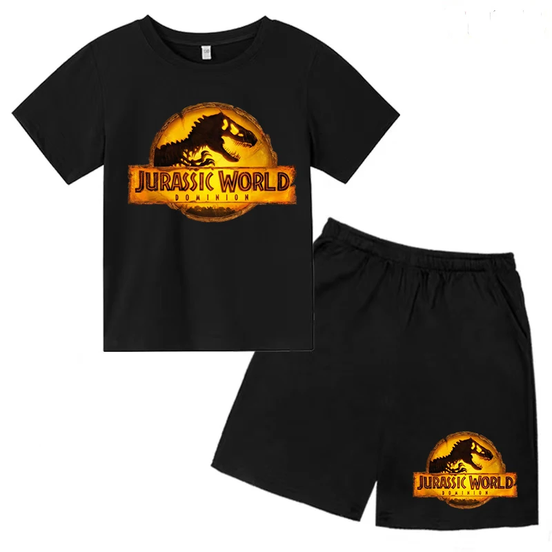 Children's Summer Dinosaur T-shirt Top + Shorts 2P Boy Girl Horror Pattern Fashion Casual Home Outdoor Sports Comfortable Clothe