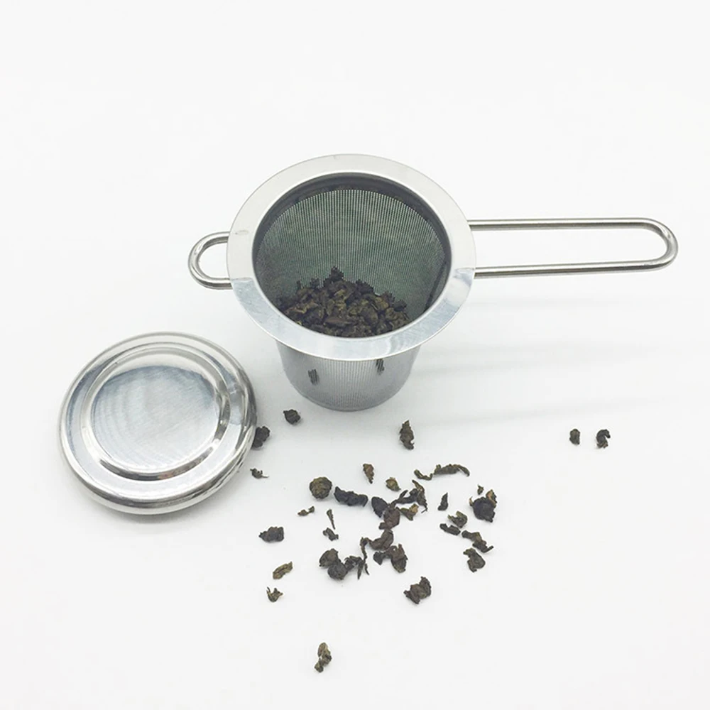 

With Filter Kitchen Spice Loose Stainless Lid Cups Teapot Infuser Mesh Reusable