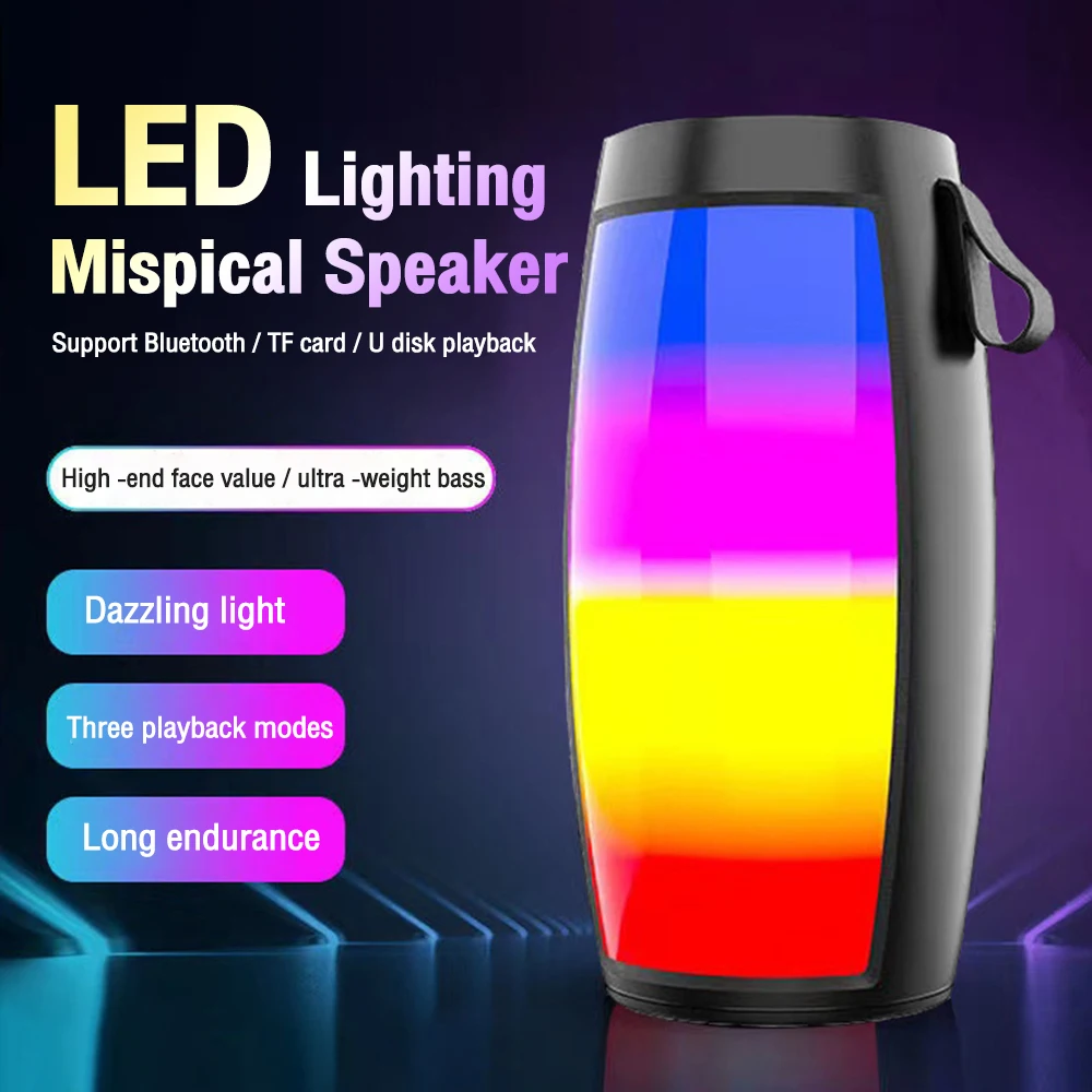 

Portable Bluetooth Speaker LED Colorful Luminous Wireless Bass Column Waterproof Outdoor Speakers FM Radio Support U Disk