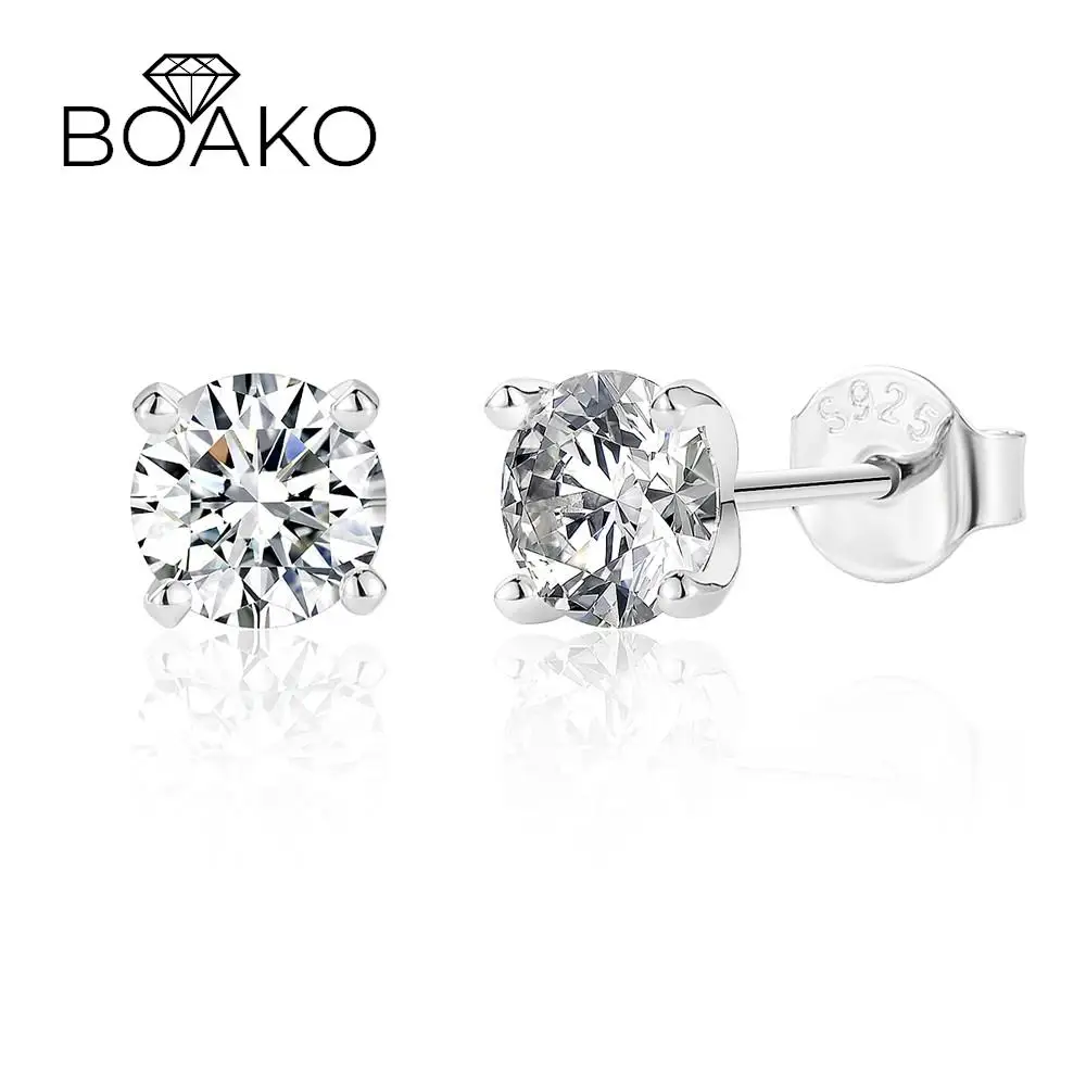 

BOAKO 4 Claws Real Moissanite Earring For Women 925 Sterling Silver Earring D Color 0.5CT Moissanita Diamond Piercing Pendientes