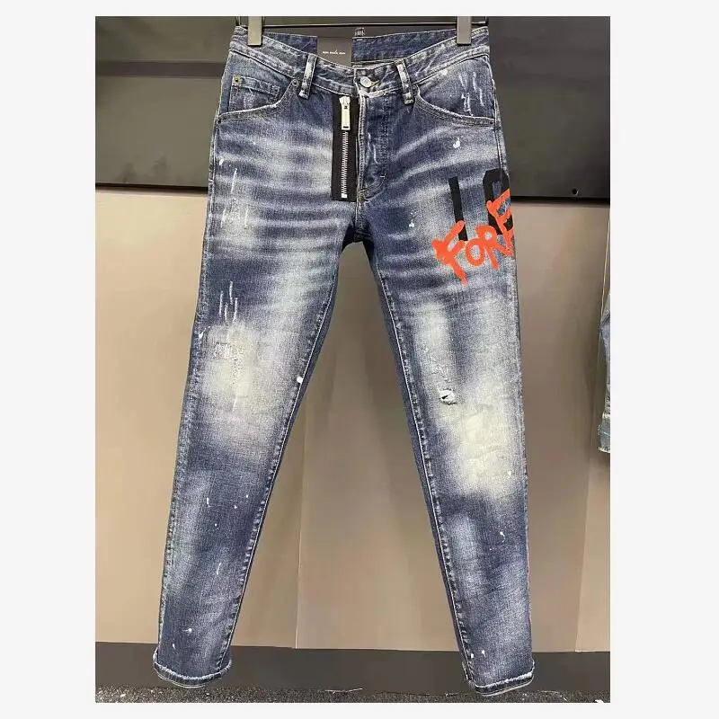 

DSQUARED2 Men's Jeans Fashion Letter Print Casual Slim Hole High Quality Denim Clothing dsq086