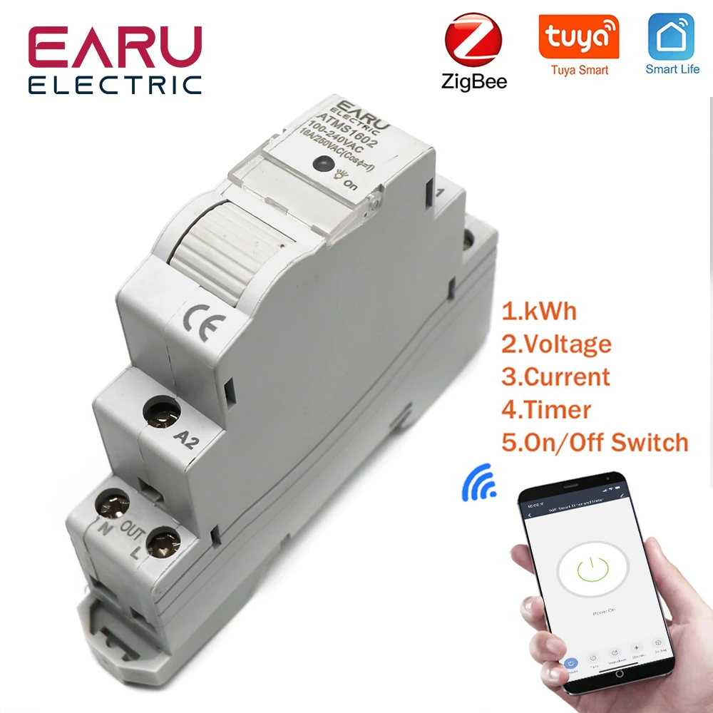 

AC 110V 220V 16A Din Rail WIFI / Zigbee Smart Timer Relay Switch Breaker Remote Control by Tuya APP KWH Energy Power Meter