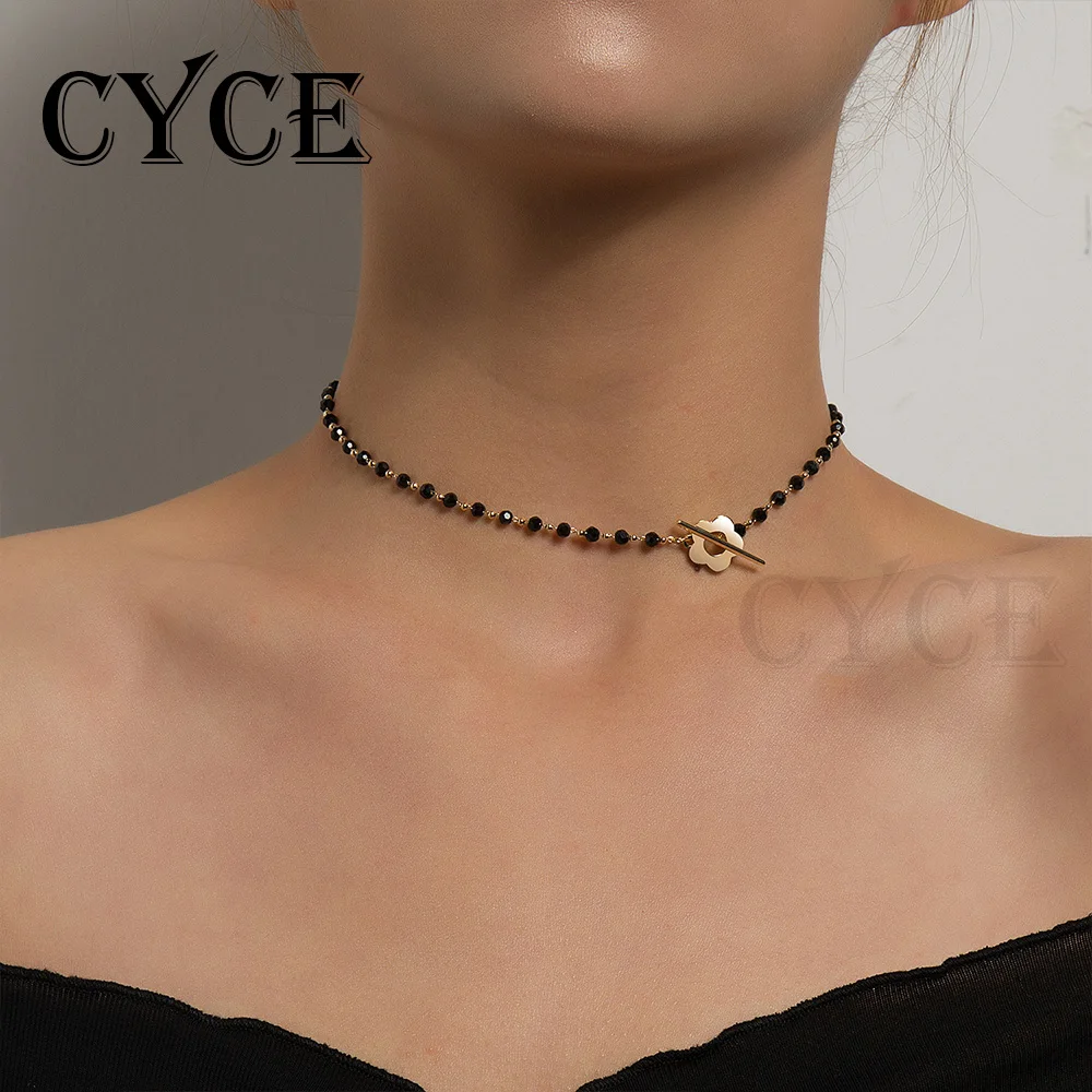 

CYCE Simple OT Buckle Short Flower Chokers Necklaces For Women Office/career Black Crystal Glass Bead Chain Party Jewelry