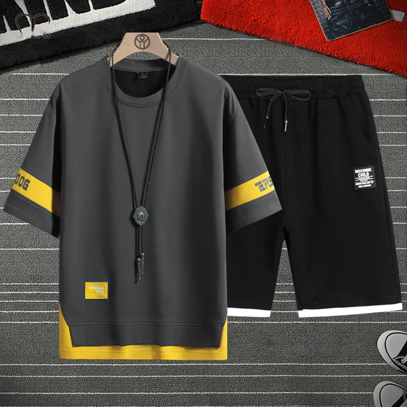 

Men Tracksuit Casual Joggers Sportswear Tshirts And Shorts Male 2 Piece Sets Hip Hop Running Sports Suit Mens Sportswear Sets