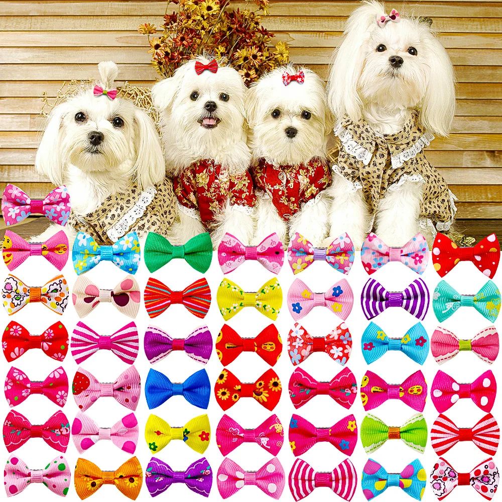 

50pcs Hand-made Mini Hair Bows For Dog Cute Grooming Accessories Kawaii Cat Hair Clips Dog Daily Hair Rubber Bands Pet Supplier