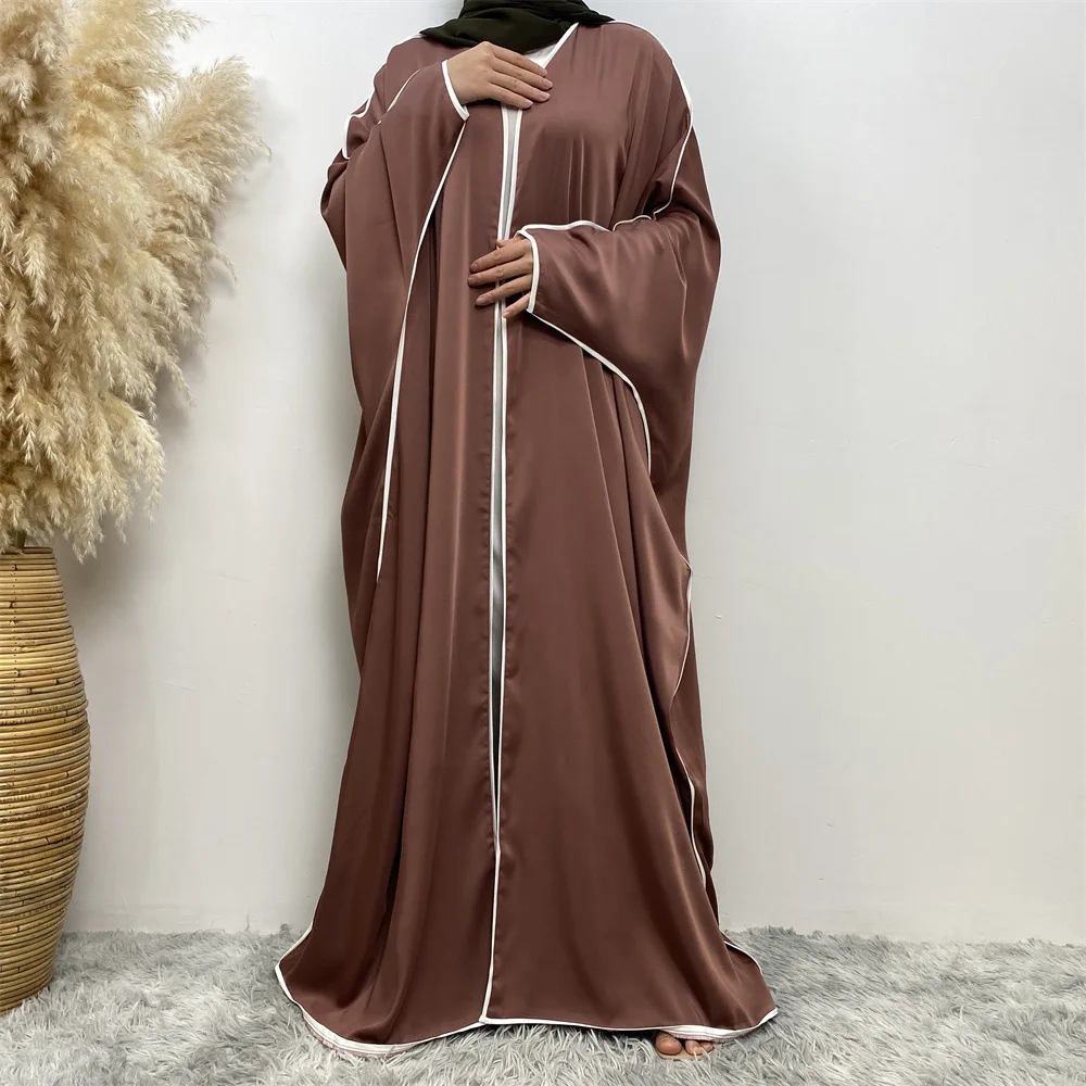 

Модная Повседневная мусульманская открытая абайя для женщин яркий атласный кардиган халат оверсайз с рукавом «летучая мышь» кимоно Макси искусственная одежда