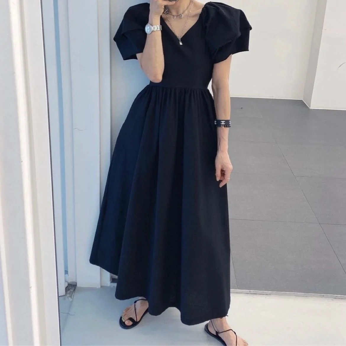 

Korean Aging Elegant Long Dress Minimalist Dress Pullover Loose Thin Elegant Dress Summer 2022 New