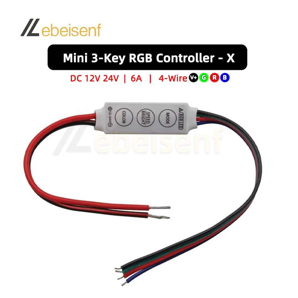 

RGB контроллер Lebeisenf 12-24В 3-х клавишный