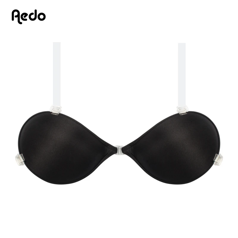 

Aedo Black Skin Round Sponge Self-adhesive Invisible Bra Women Seamless Adjusted-straps Backless Front Clasp Nude Bra 8027E