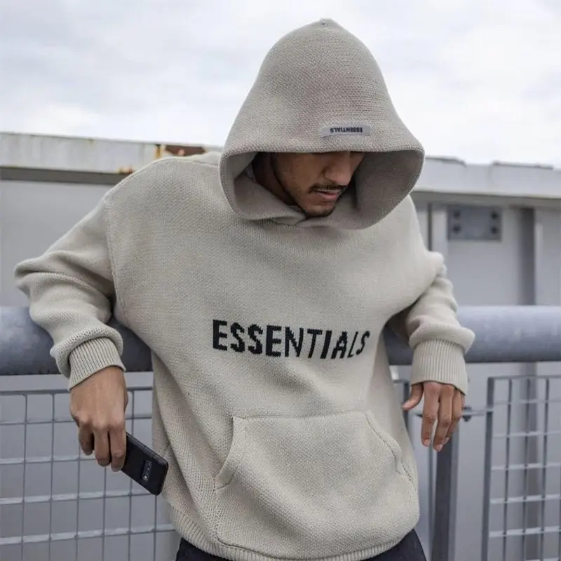 Essentials Knitted Pullover Kanye West Hooded Men's and Women's Sweater Trend Streetwear Oversized Casual Knit Hoodies | Мужская