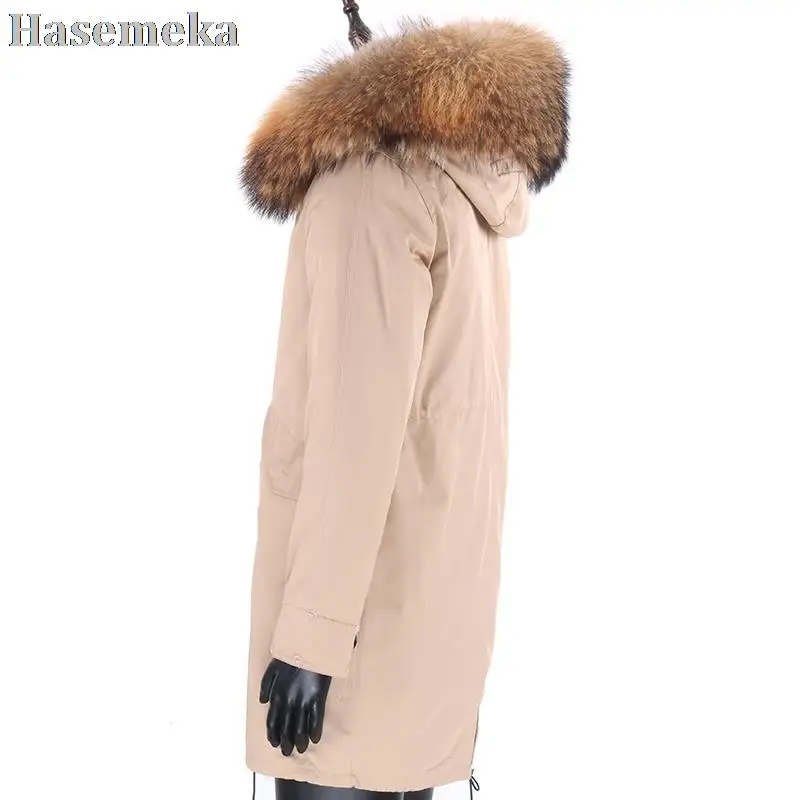 Men's 100% Real Fox Fur Coat Parka Winter Waterproof Long Jacket Man Natural Raccoon Fur Collar Hooded Fur Streetwear