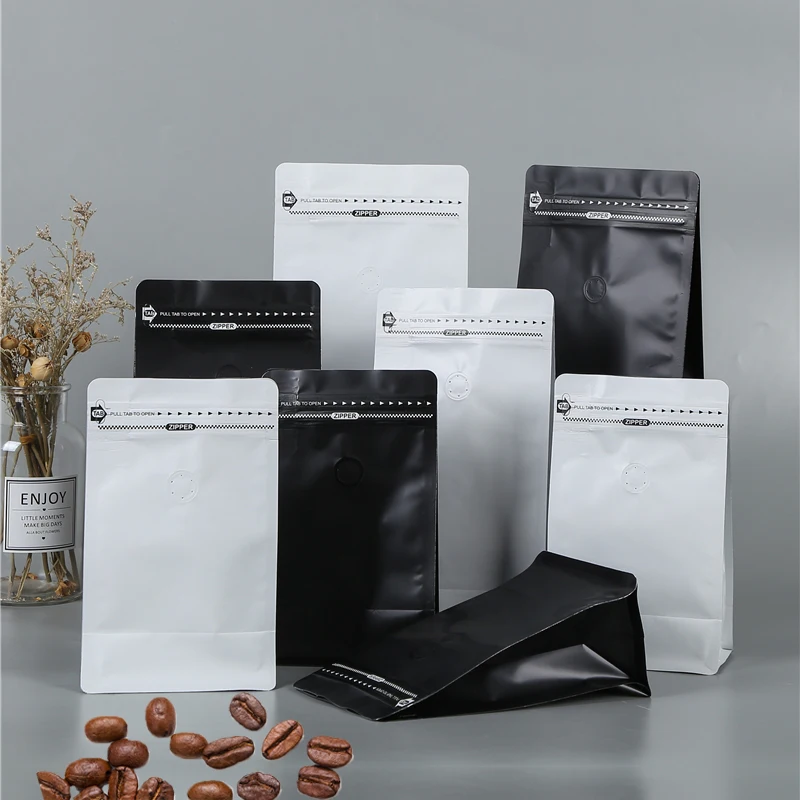 

Custom Free Sample Resealable 1kg 500g 250g Matt Flat Bottom Black Plastic Aluminum Foil Pack Coffee Bag With Valve And Zipper