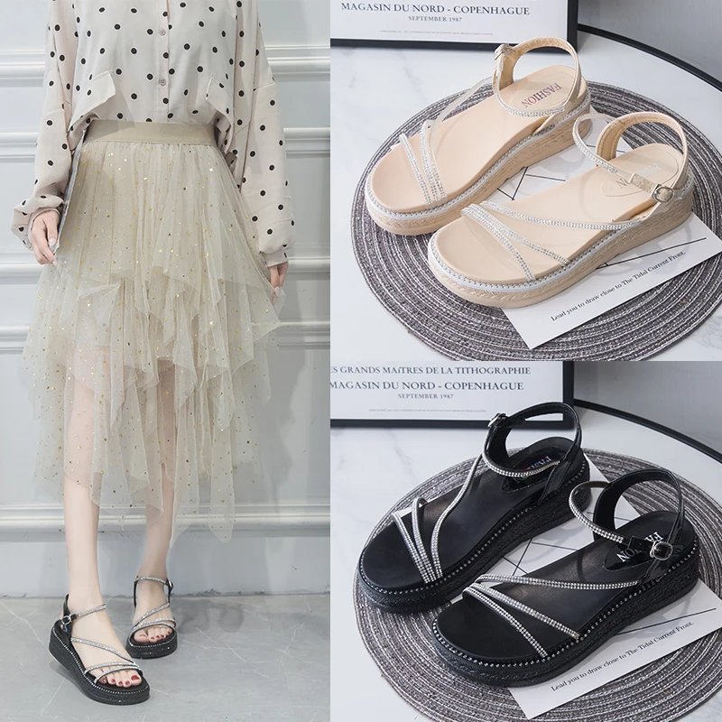 

Сандалии на плоской подошве без каблука, Универсальные женские босоножки на танкетке, мягкие бежевые противоскользящие сандалии с открыты...