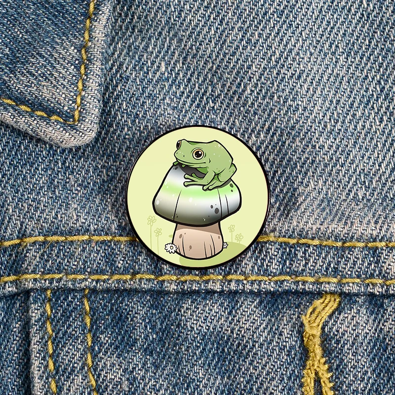 

Agender Pride Mushroom Frog Pin Custom cute Brooches Shirt Lapel teacher tote Bag backpacks Badge gift brooches pins for women