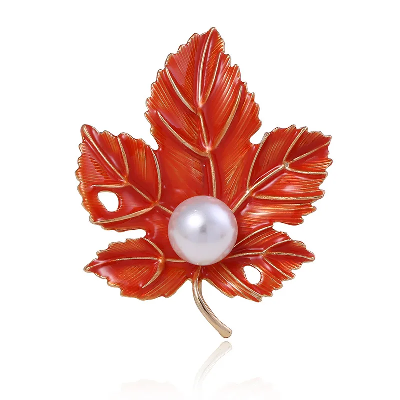 

Enamel Maple Leaf Brooches Pearl Classic Plants Weddings Office Brooch Pins Women Unisex Jewelry Accessories