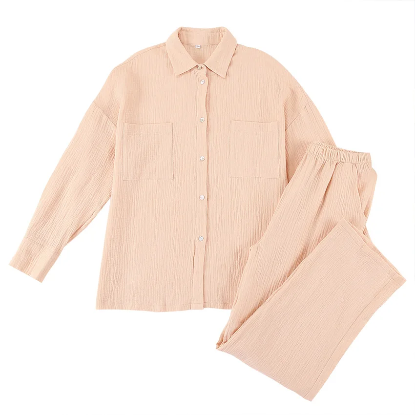 Light Yellow Women's Sleepwear Cotton Pajamas Set 2-Pieces Pyjamas Set Homewear Night Wear For Autumn Winter