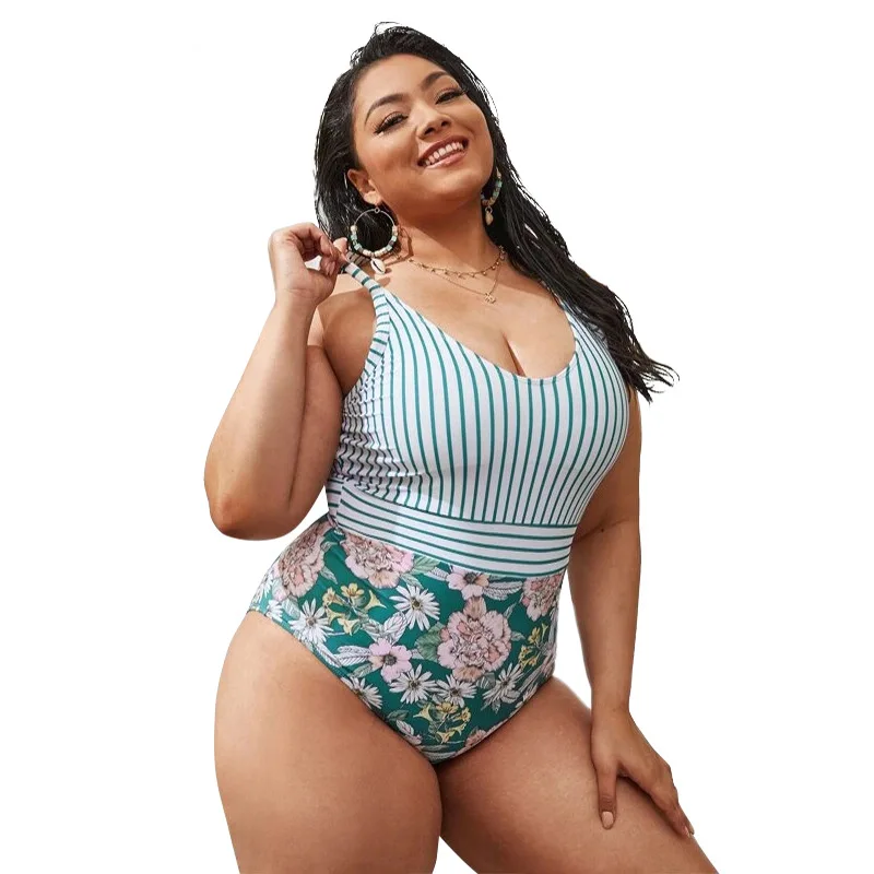 

Swimsuit Women's Large Size One-piece Briefs Elastic Swimsuit with Chest Pad Without Steel Support Spot