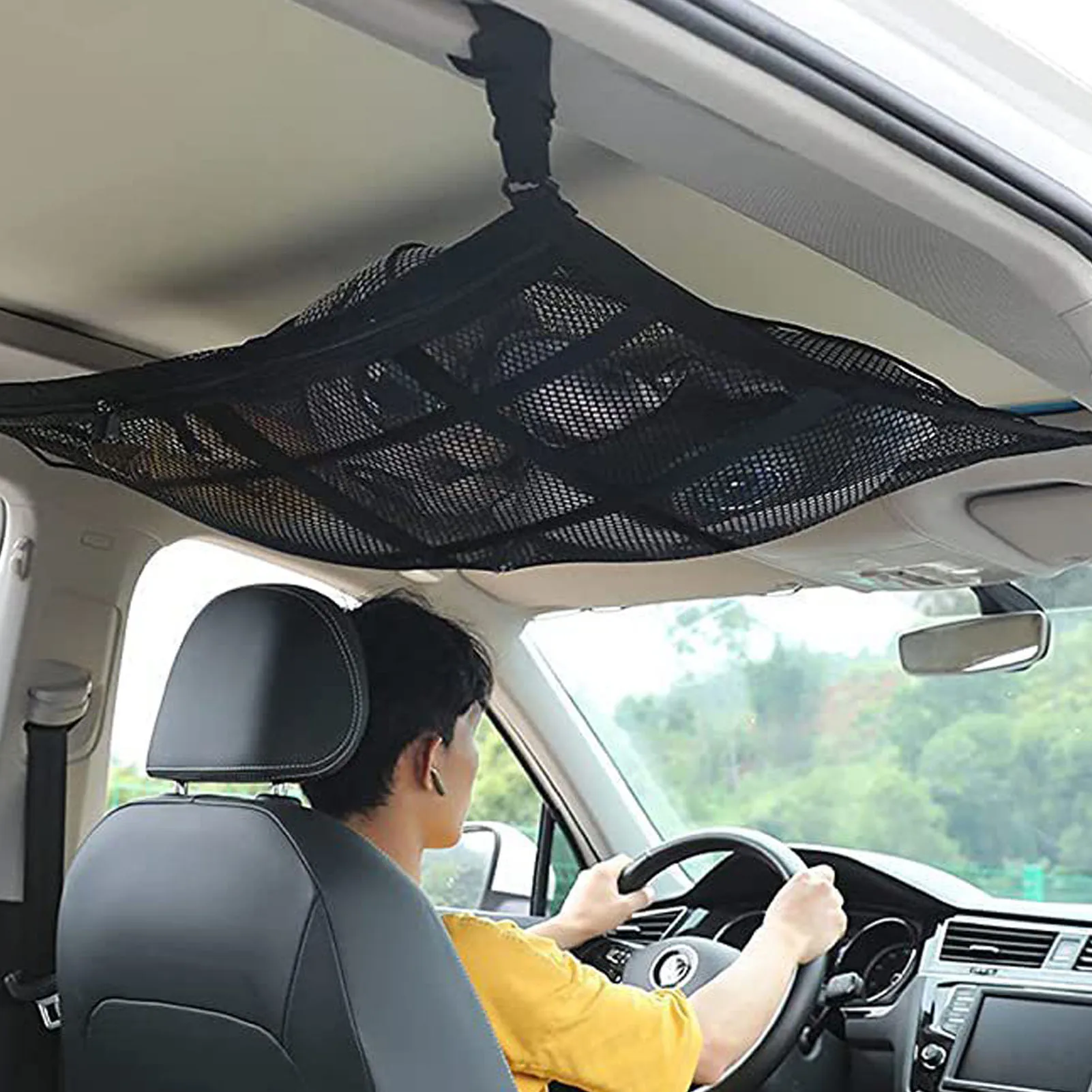 

Car Ceiling Storage Net Pocket Adjustable Car SUV Roof Net Breathable Roof Cargo Net Bag Organizers Storage Pouch With Zipper