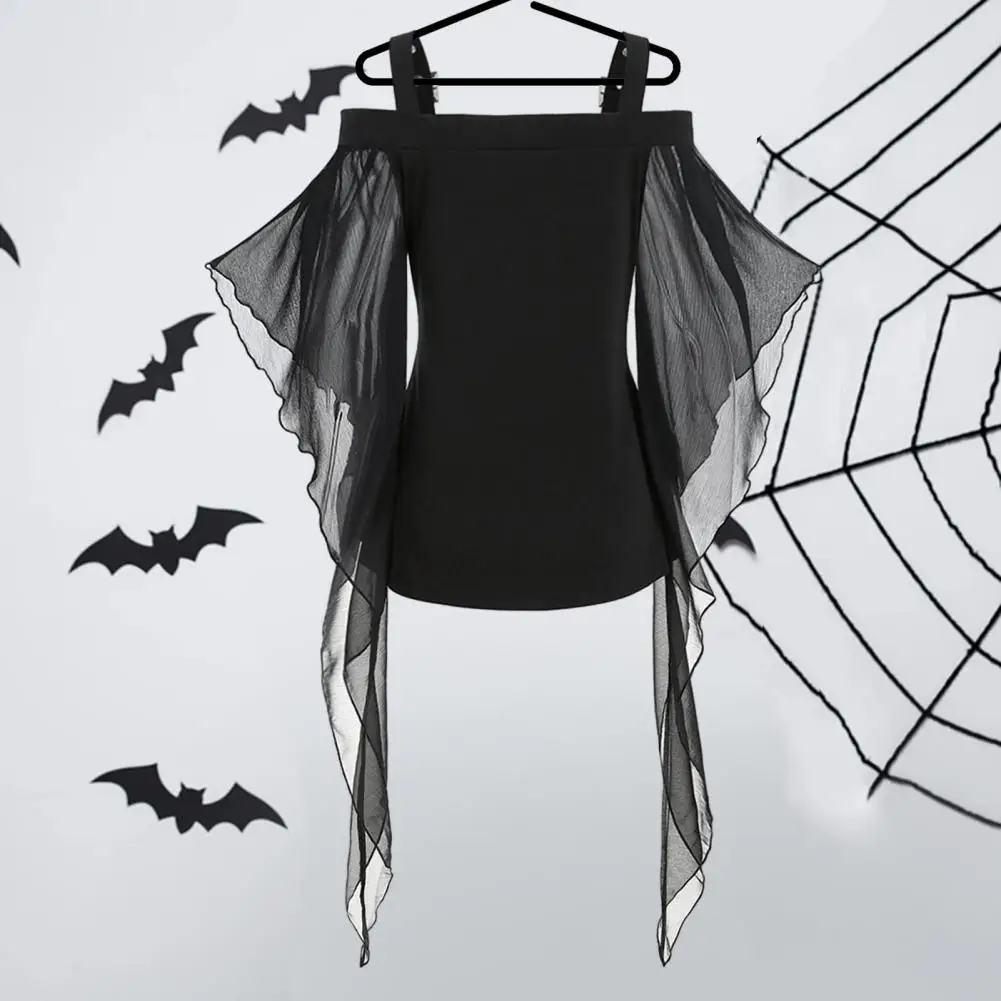 

Irregular Sleeve Top Halloween Party Costume Women's Bat Sleeve Lace Tassel Top Adjustable Shoulder Strap A-line Slim Fit Lady