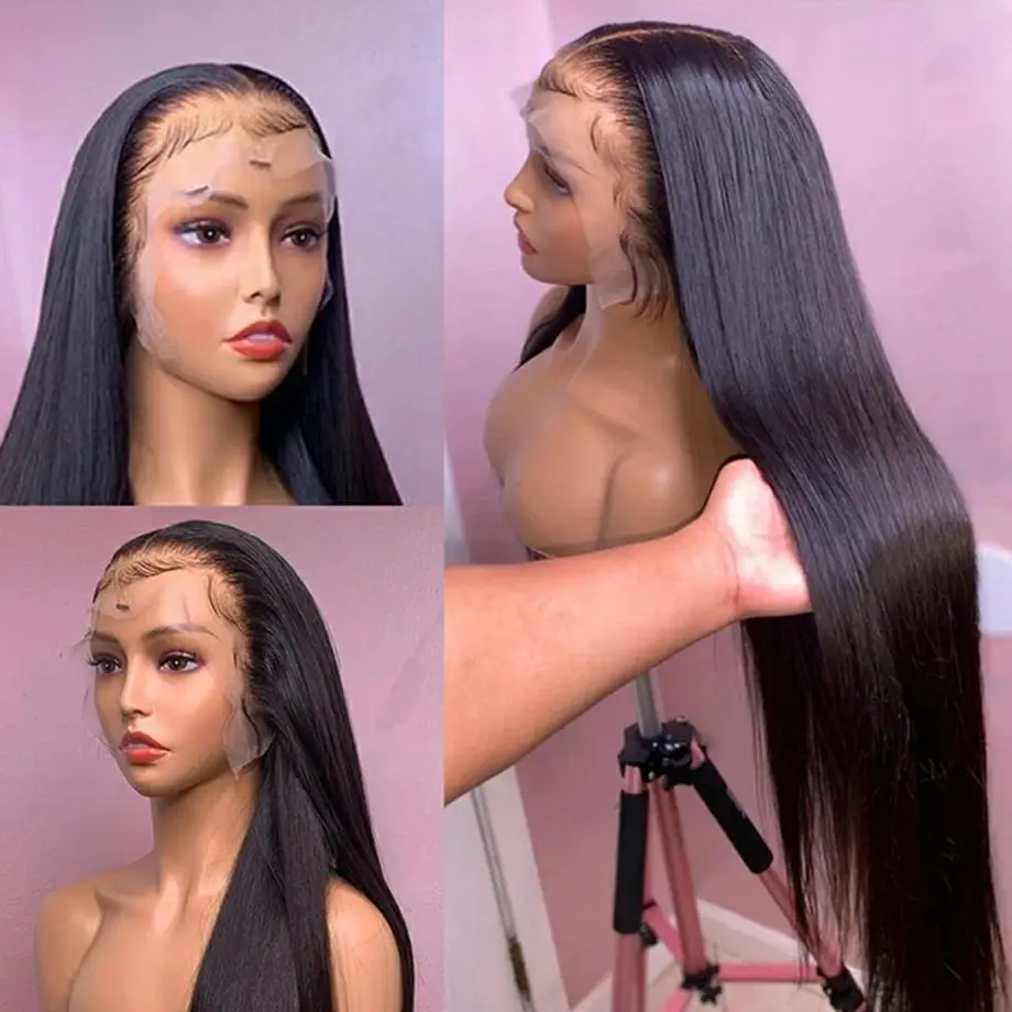 

36 Inches 5x5 Transparent Lace Frontal Wig For Women PrePlucked Bleached Knots Straight Hair Wig 13x4 Human Hair Lace Front Wig