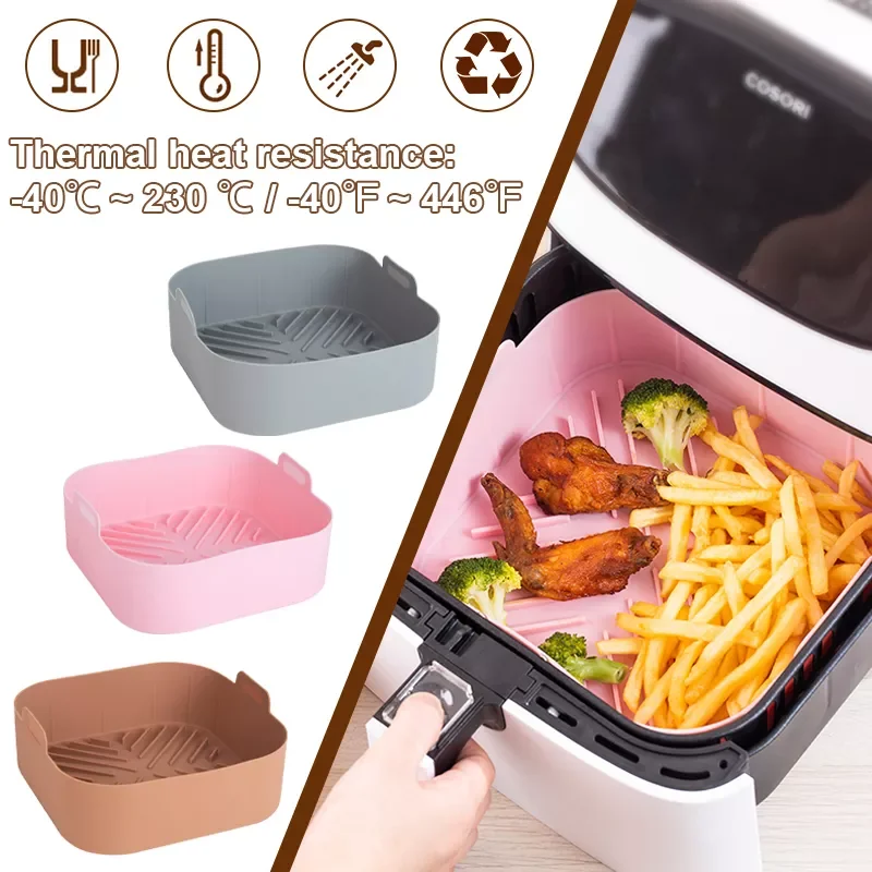 

21CM Air Fryer Silicone Pot Oven Baking Mold Tray Reusable BBQ Barbecue Pad Plate Kitchen Cake Cooking Baking Tools Accessory