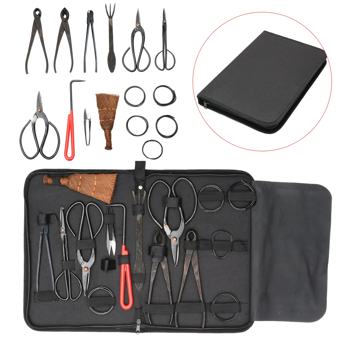 15pcs Multifunction Bonsai Tool Set Carbon Steel Extensive Cutter Scissors Kit Garden Pruning Tools With Nylon Case