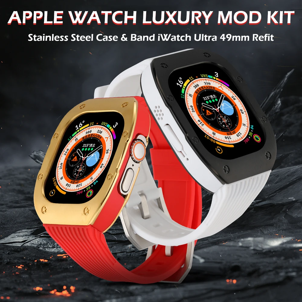 

Luxury Stainless Steel Case Modification Kit for Apple Watch Ultra Rubber Band IWatch Series 49mm Sport Bracelet Refit Mod 49 mm