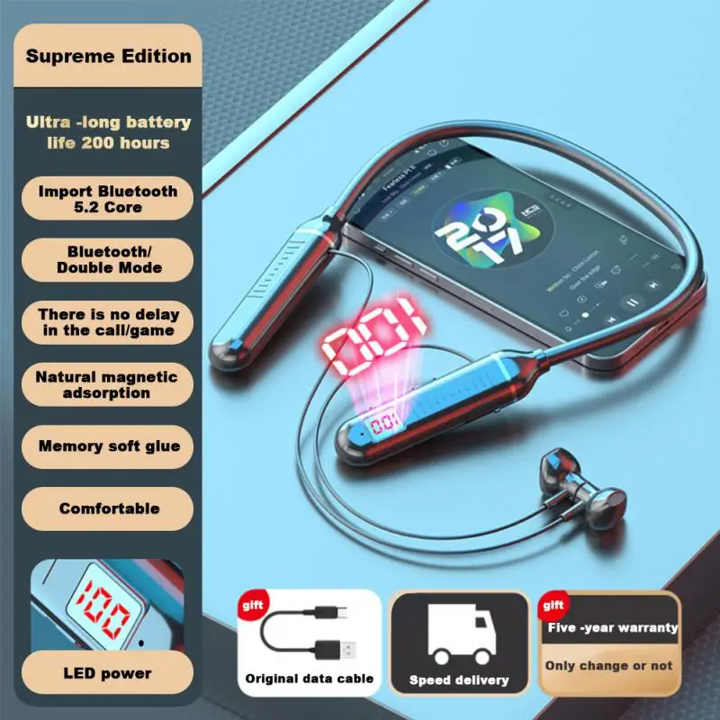 

Bluetooth 5.2Earphones Wireless Headphones Magnetic Sport Neckband Neck-hanging TWS Earbuds Wireless Blutooth Headset with Mic