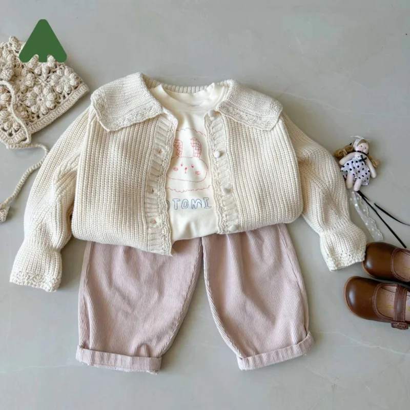 Осенняя одежда детская из Южной Кореи новый вязаный кардиган в западном стиле