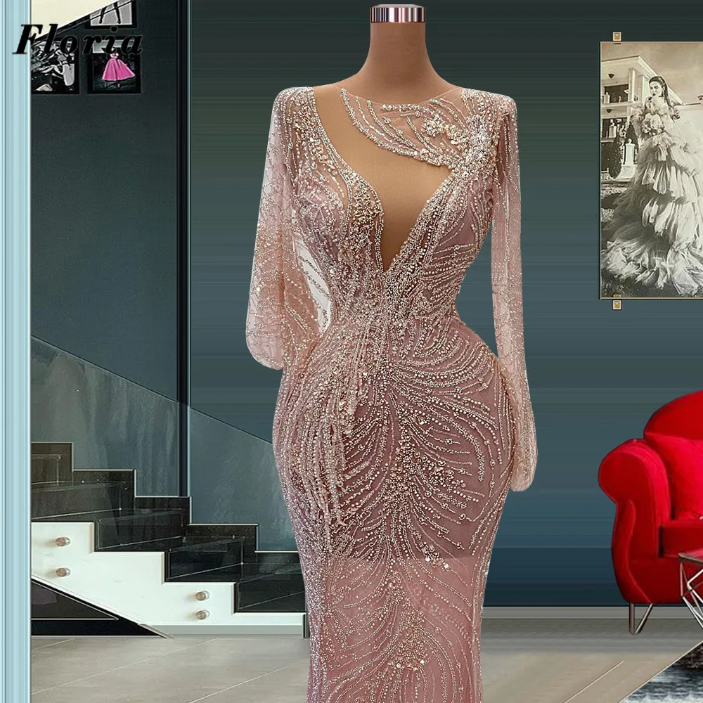 

Женское вечернее платье-Русалка Floria, элегантное розовое платье с круглым вырезом, украшенное бусинами, в стиле Звезд, для выпусквечерние ве...