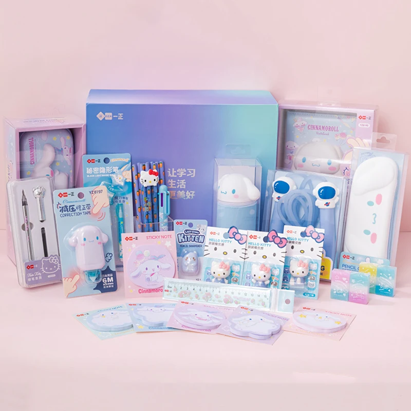 Sanrio Stationery Gift Box Set Cinnamoroll My Melody Pencils Eraser Notebook Pencil Case Children School Supplies Christmas Gift