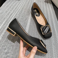 plus size 35 43 women low heel shoes square toe big buckle flats office lady slip on leather loafers spring pumps shoes