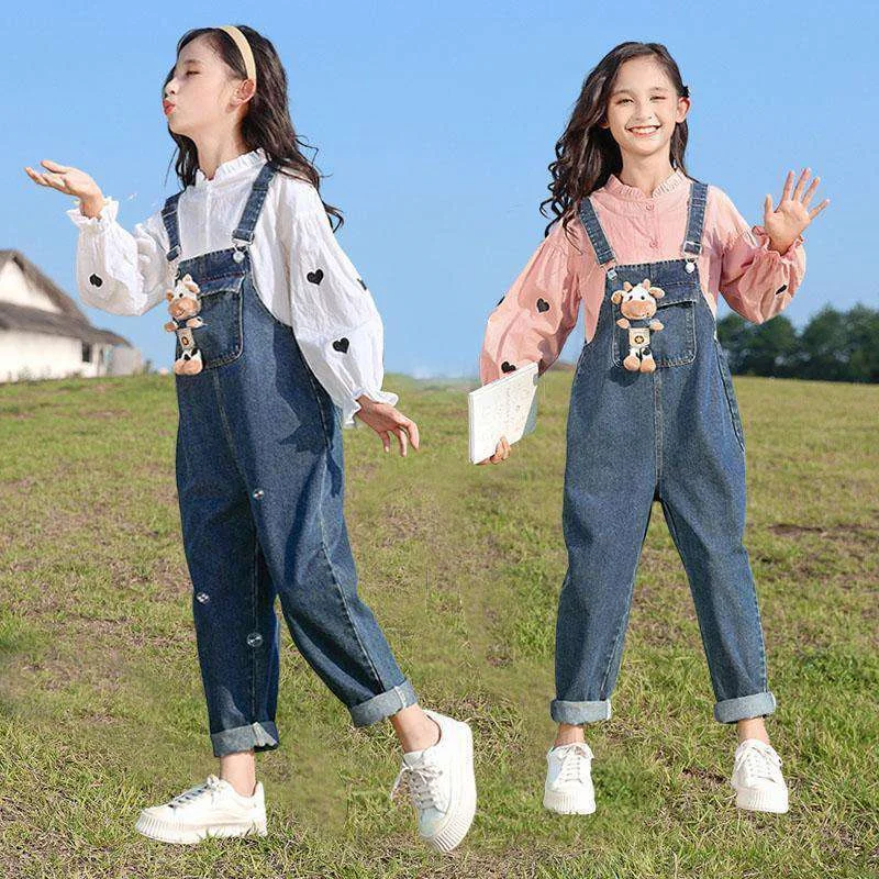 

2 шт./компл., детский утепленный костюм для девочек, блузка + комбинезон из хлопка, весна-осень 2022