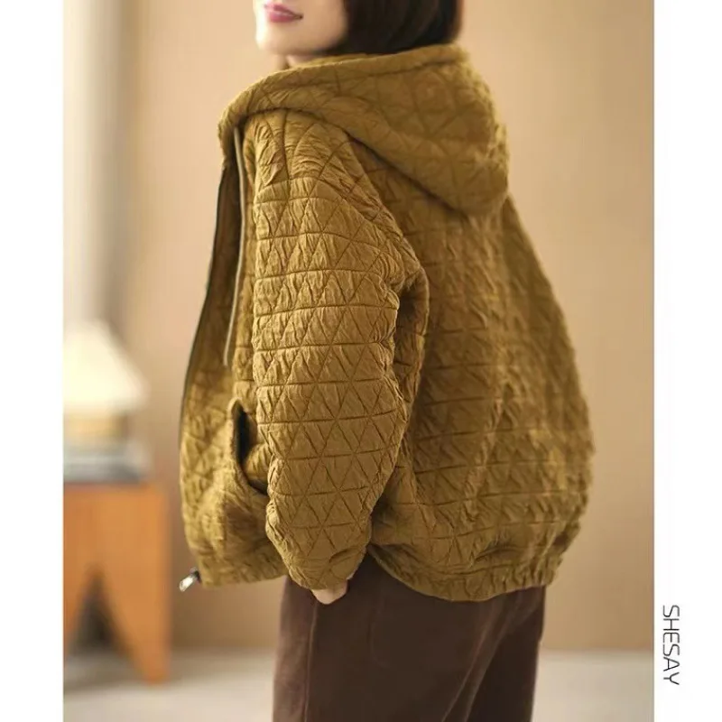 Balonimo Vintage Women's Hooded Jacket 2022 Autumn Winter New Korean Version Casual Loose Warm Sweater Short Outwear Coat Parkas