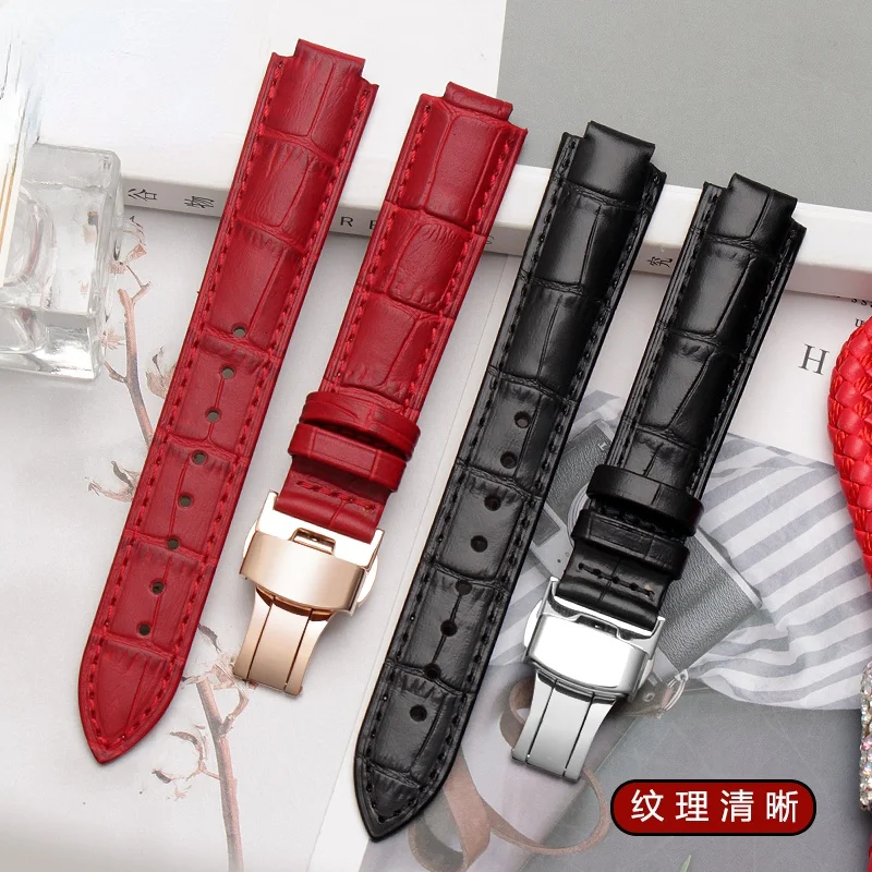 

Genuine Leather Watch Band Female for Cartier Blue Balloon Series Watch Bracelet Male Concave-Convex Interface Accessories