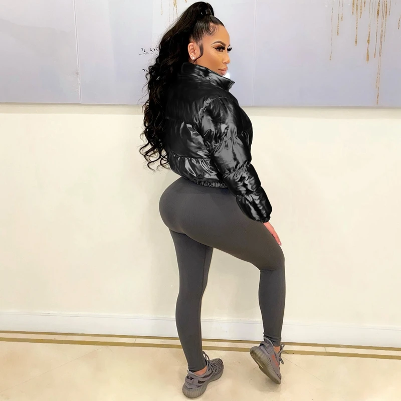 Women Bright Gilding Zipper Fly Coats Winter Long Sleeve Slim Parkas Jacket Thick Warm Fashion Outwear 2022 Jackets Coat
