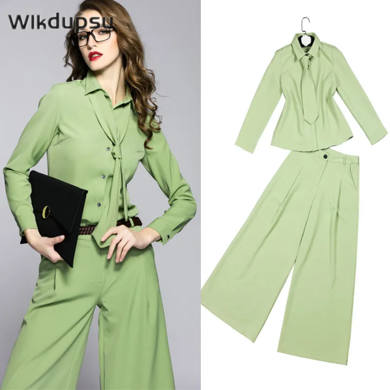 Spring Fall Women's Shirt Two Piece Set Loose High Waist Wide Leg Pants Suit 2022 Casual Elegant Office Ladies Female Outfits