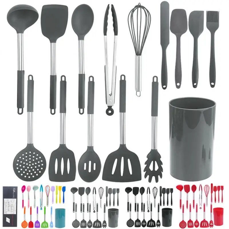 

Cooking Utensils Set Kitchen Tool Set Heat-resistant Stainless Steel Handle Kitchenware Newest Silicone Kitchen Accessories 2023