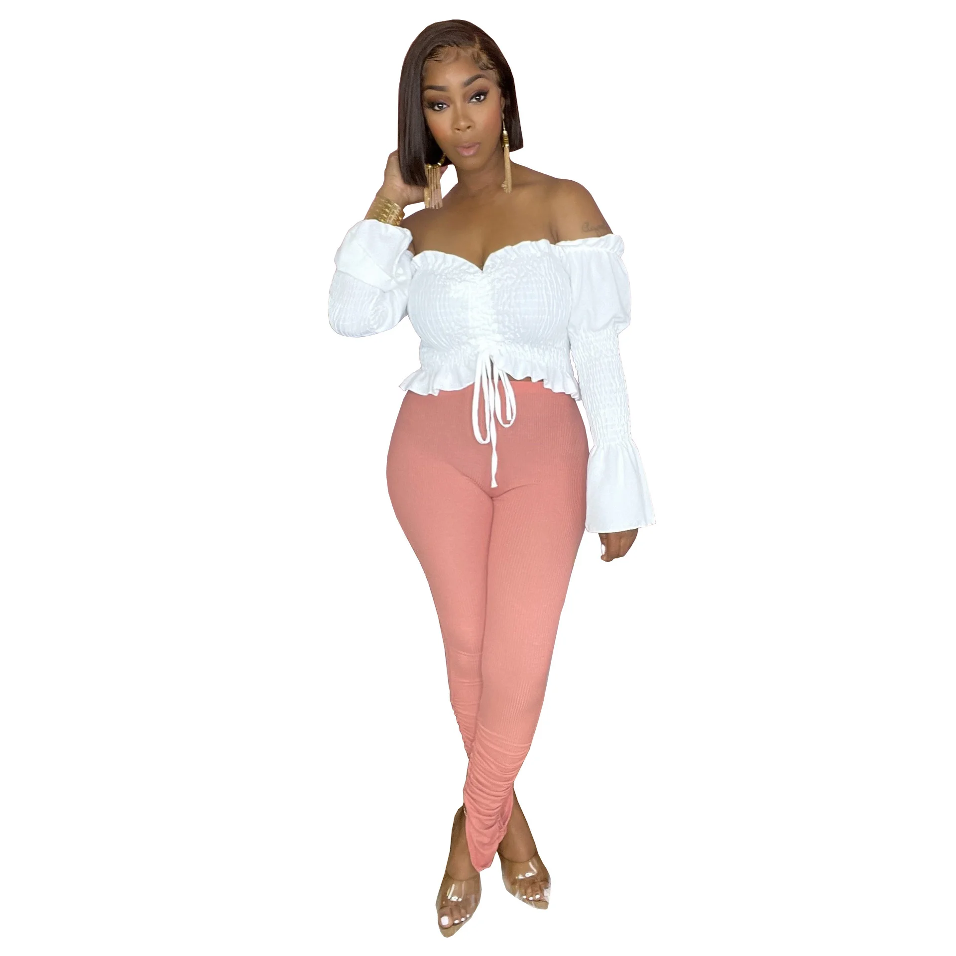 

Топ Zoctuo женский с длинным рукавом, однотонная Базовая футболка на шнуровке, одежда на весну