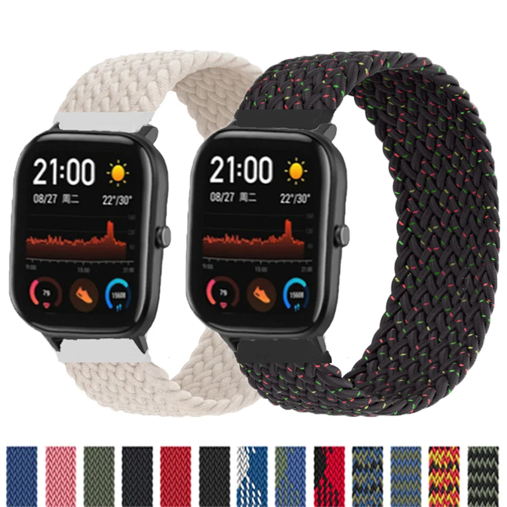 

20mm 22mm Braided solo loop For Amazfit GTS/2/2e/GTS2 Mini/GTR 42mm/47mm/GTR2/2e/stratos 2/3 Bracelet Watch Amazfit bip strap