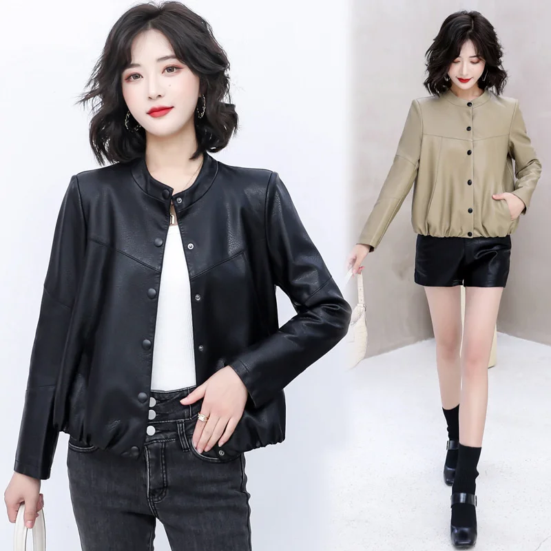 100% genuine real Spring Autumn New 2023 Women's Large Size Short Zhenpi Coat South Korean Loose Versatile Sheepskin Leather Jac
