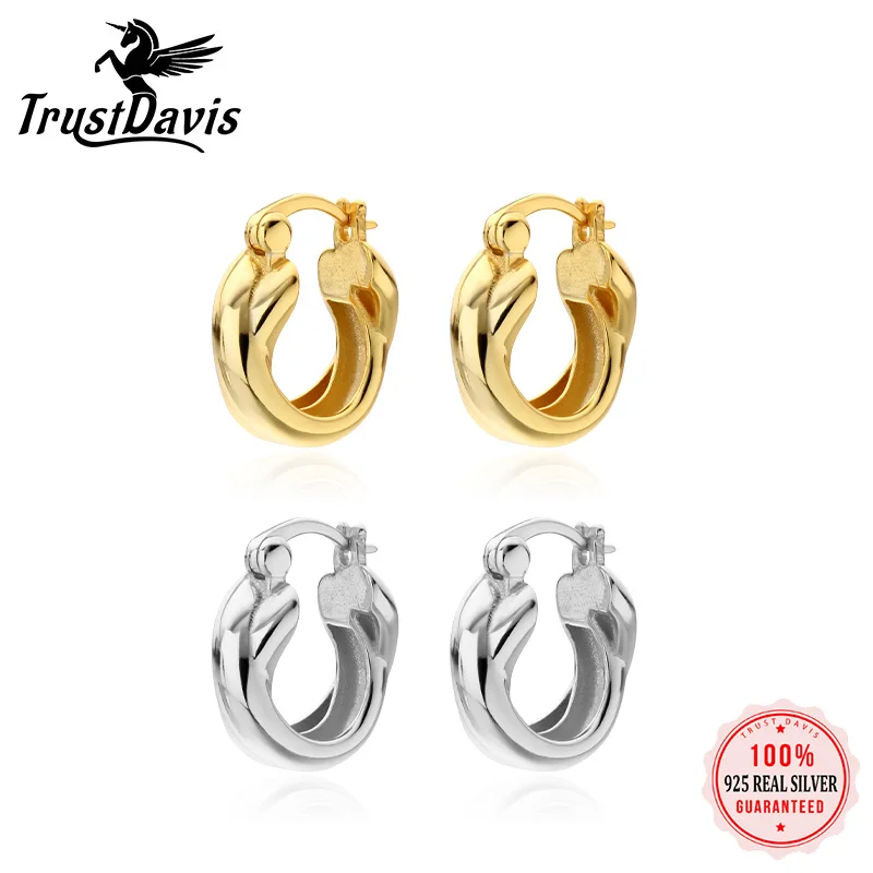 

TrustDavis Настоящее серебро 925 пробы обруч модные готические Ins металл ветер обруч серьги для женщин свадебный подарок изысканные ювелирные изд...