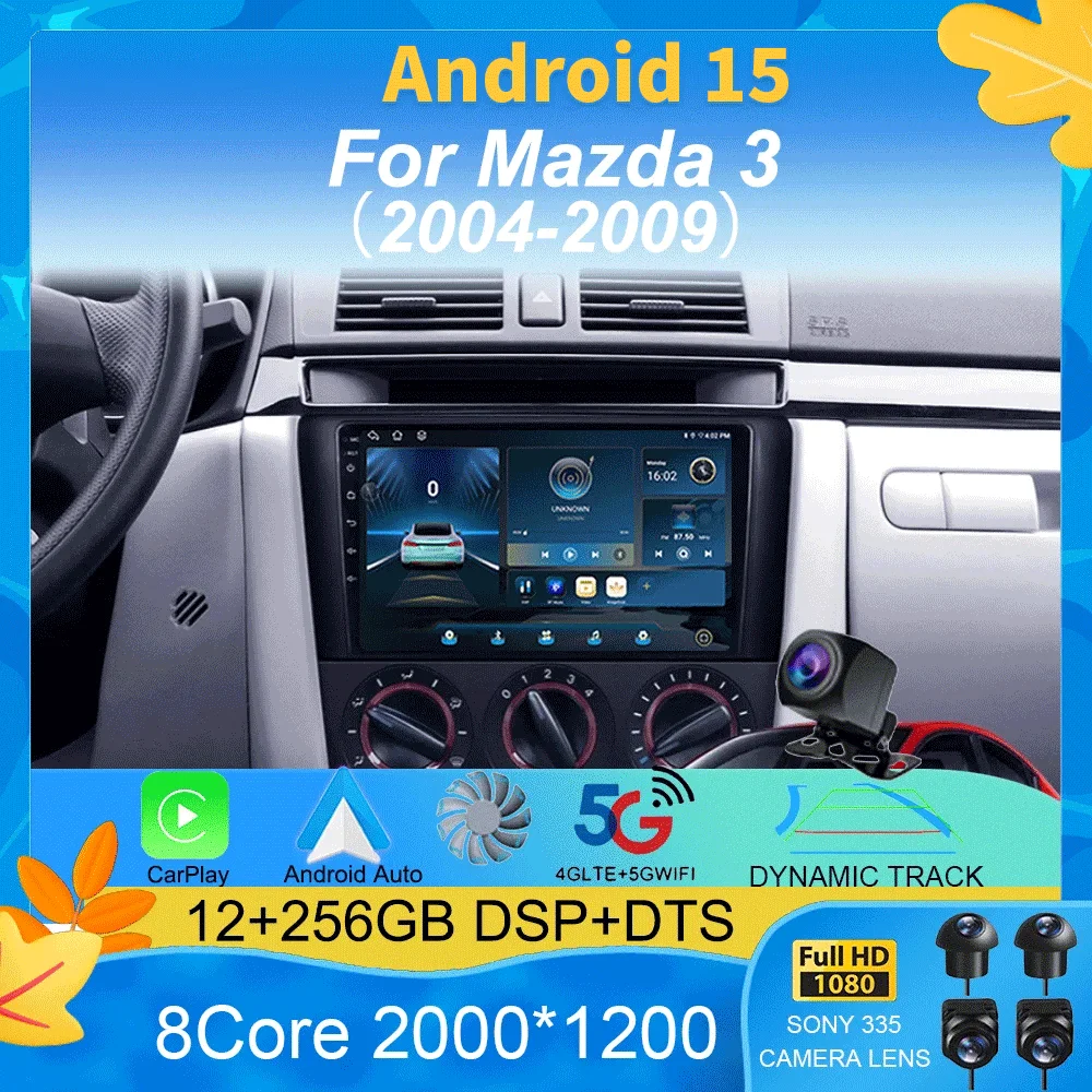 Фото Автомобильный радиоприемник 2 Din Android 15 для Mazda 3 2004-2009, мультимедийный плеер, стереонавигация с динамиками BOSE Carplay, головное устройство, видео №1