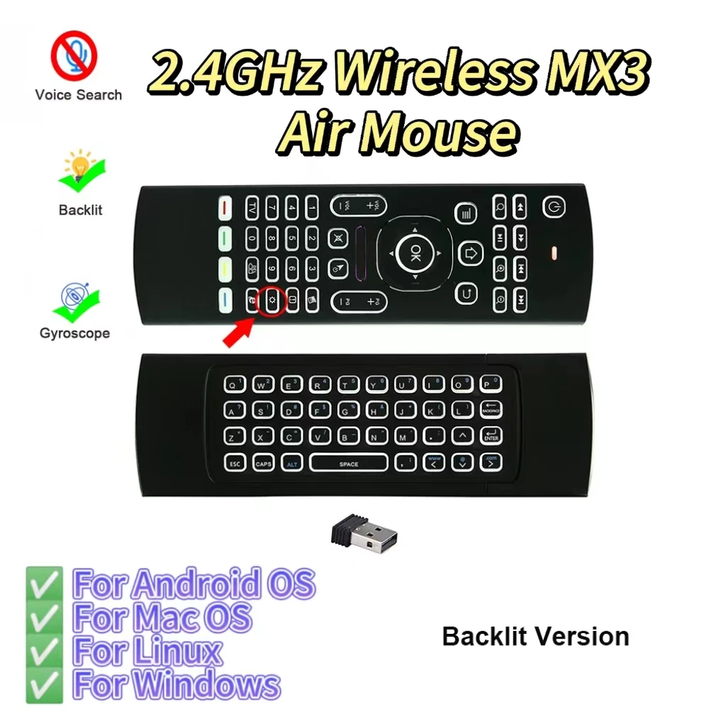 

2.4GHz Wireless MX3 Air Mouse Mini Keyboard Voice Backlit Remote Control IR Learning Remote Control For PC Android TV Box