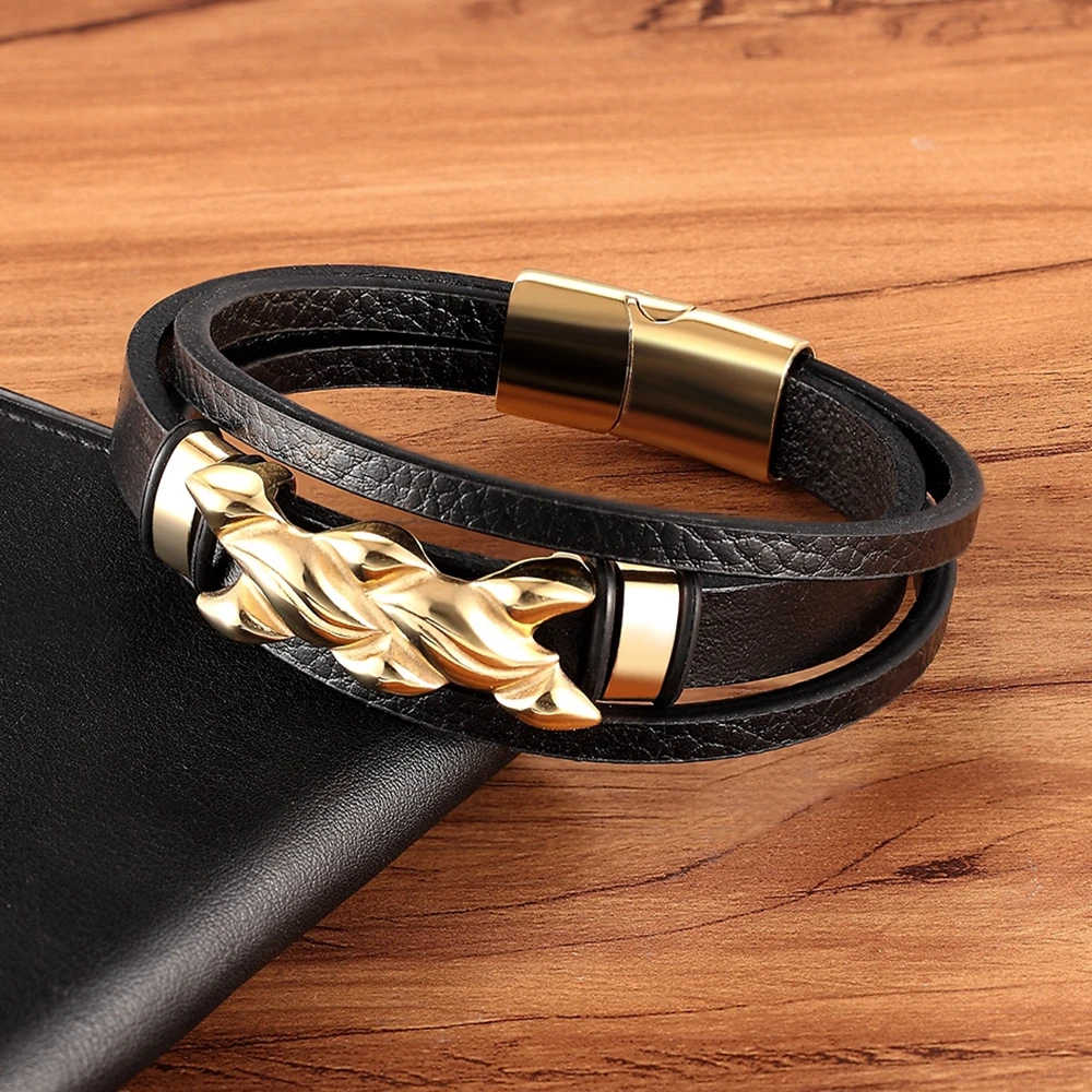 XQNI многослойные черные кожаные плетеные мужские браслеты ручной работы из