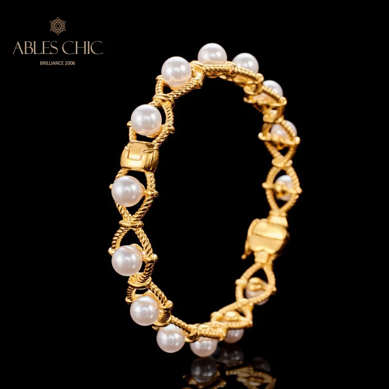 925 Silver Infinity Rope Chain Mother of Pearl Beads 18K Golden Traditional Bridal Bracelet C11B2S26109